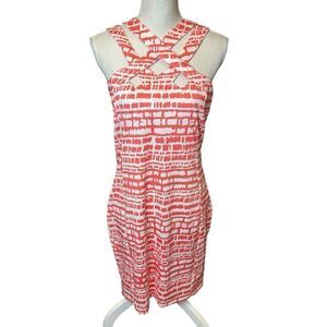 Gretchen Scott Coral White Hotsie Totsie Cross Straps Dress Sz S